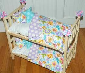 Doll Bunk Bed - Bunk Bed with Girls Only Bedding - Fits American Girl Doll and 18 inch dolls
